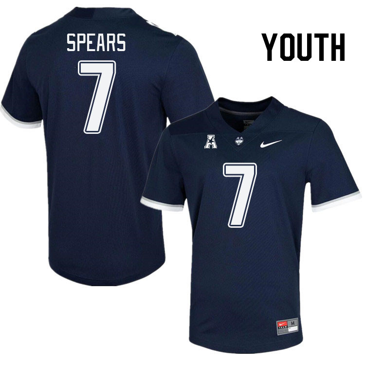 Youth #7 Zakhari Spears Connecticut Huskies College Football Jerseys Stitched Sale-Navy